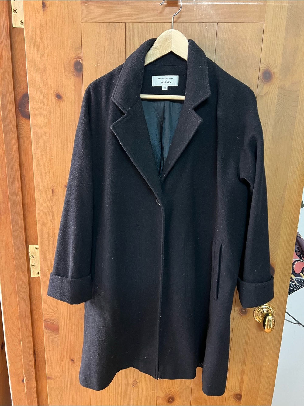 Vintage Helene Berman and Blarney Black Wool Coat. Made in UK.
